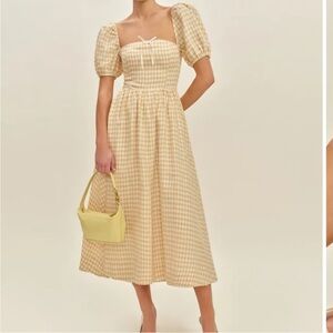 NWT • Reformation linen dress in sunshine check